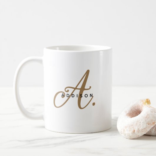 Girly Chic Wit Goud Script Monogram Koffiemok (Met donut)