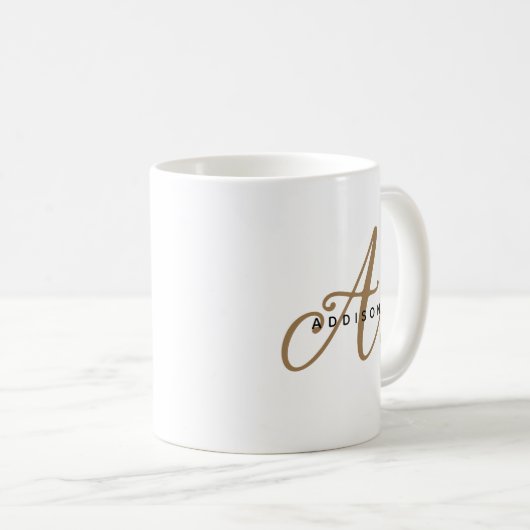 Girly Chic Wit Goud Script Monogram Koffiemok (Voorkant rechts)
