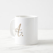 Girly Chic Wit Goud Script Monogram Koffiemok (Voorkant links)