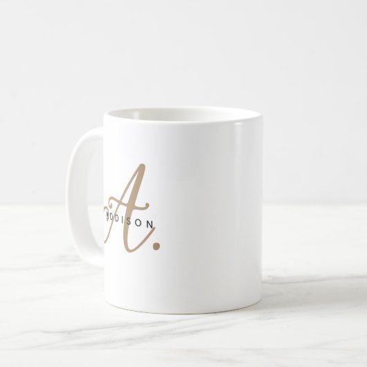 Girly Chic Wit Goud Script Monogram Koffiemok (Voorkant links)