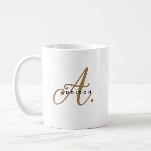 Girly Chic Wit Goud Script Monogram Koffiemok (Links)
