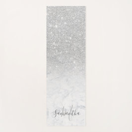 Girly chic zilver glitter ombre marmer monogrammed yogamat
