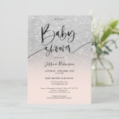 Girly chic zilveren glitter ombre roze baby shower kaart (Staand voorkant)