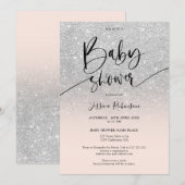 Girly chic zilveren glitter ombre roze baby shower kaart (Voorkant / Achterkant)