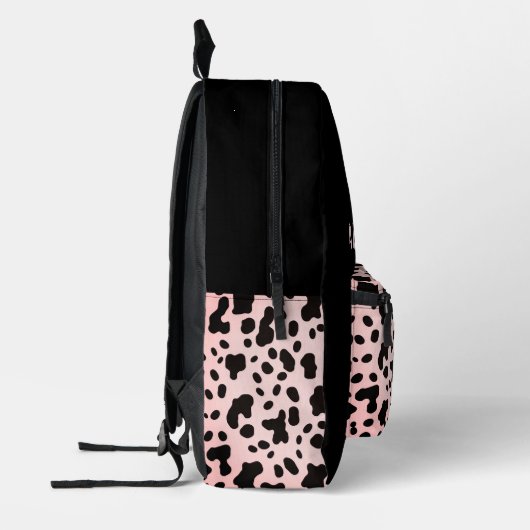 Girly Chic Zwart Roze Koe Dier Patroon Naam Bedrukte Rugzak (Links)