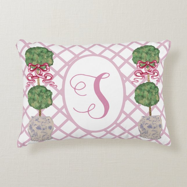 Girly Chinoiserie Ginger Jar Topiary Basket T Accent Kussen (Voorkant)