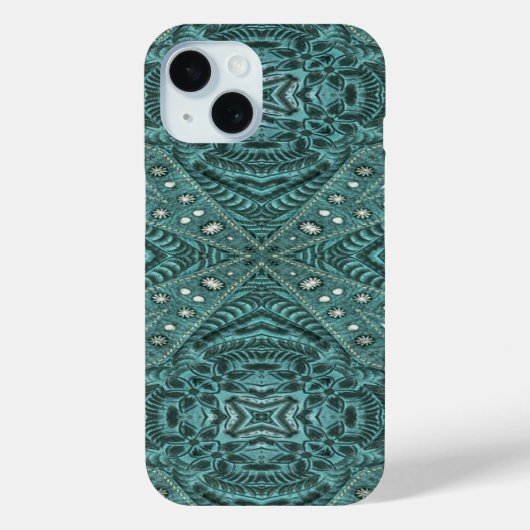 Girly chique blauwgroen turquoise bewerkt lederpat Case-Mate iPhone case (Achterkant)