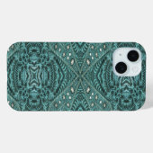 Girly chique blauwgroen turquoise bewerkt lederpat Case-Mate iPhone case (Achterkant (horizontaal))