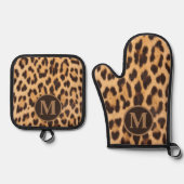 Girly chique dierenprint luipaard monogram initial ovenwant & pannenlap set (Voorkant)