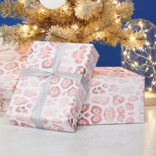 Girly chique luipaard print patroon roze en wit cadeaupapier