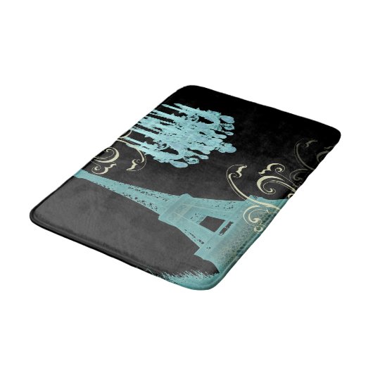 Girly chique retro mode blauwgroen Paris Eiffeltor Badmat (Gekanteld)