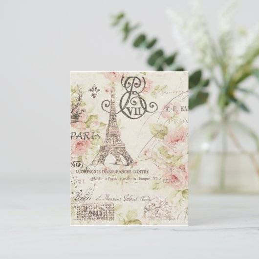 Girly chique romantische bloemenparijs eiffeltoren briefkaart (Staand voorkant)