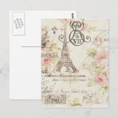 Girly chique romantische bloemenparijs eiffeltoren briefkaart (Voorkant / Achterkant)