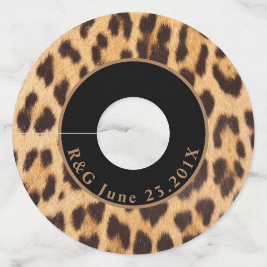 Girly chique wild party luipaard print monogrammen wijnglaslabel (Voorkant)
