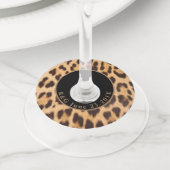 Girly chique wild party luipaard print monogrammen wijnglaslabel (Dichtbij)