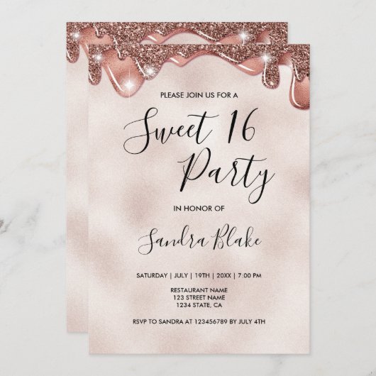 Girly chocolate drips roos gold sweet kaart (Voorkant / Achterkant)