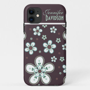 Girly Chocolate Mint Floral Monogram iPhone5 Case-Mate iPhone Case