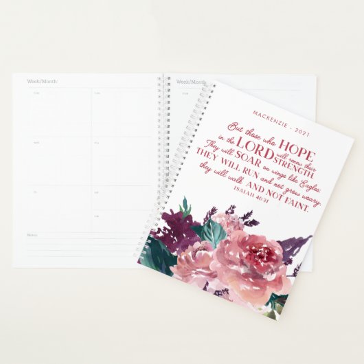 Girly Christelijk Bijbelvers Jesaja 40 Roze Bloeme Planner (Display)