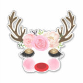 Girly Christmas Holiday Rendier Bloemengewei Sticker (Voorkant)