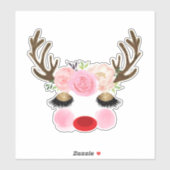 Girly Christmas Holiday Rendier Bloemengewei Sticker (Vel)
