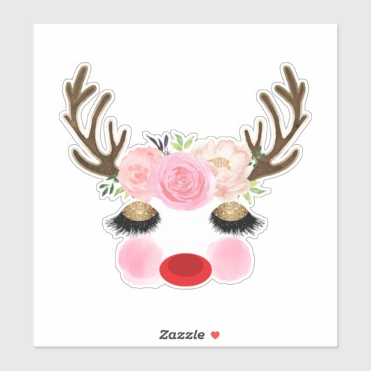 Girly Christmas Holiday Rendier Bloemengewei Sticker (Vel)