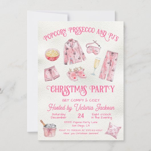 Girly Christmas Pyjama Party Kaart (Voorkant)