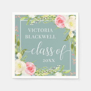 Girly Class of 2022 Greenery Flowers Afstuderen Servet