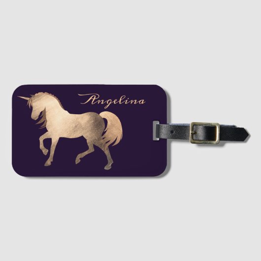 Girly Classy Luxury Roos Gold Foil Custom Unicorn Bagagelabel (Voorkant (horizontaal))