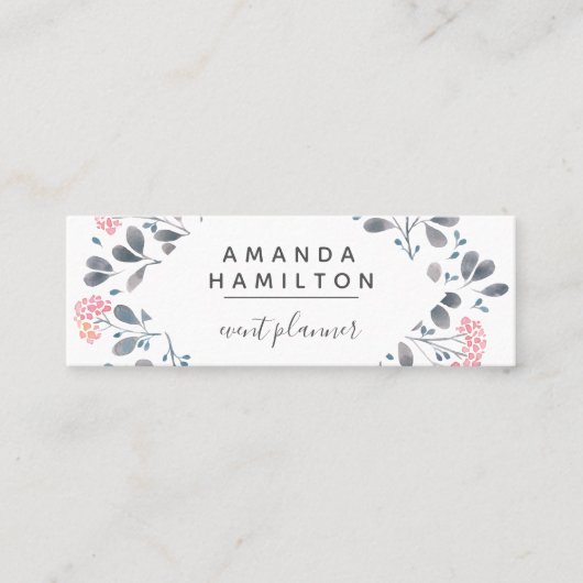 Girly Classy Waterverf lijst Bouquet roze grijs Mini Visitekaartje (Voorkant)