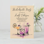 Girly Cocktails Illustration Bachelorette Party Kaart (Staand voorkant)