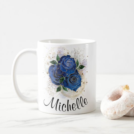 Girly collage - middernacht blauwe aangepaste mok (Met donut)