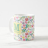 Girly Colorful Bohemian Spring Flowers Monogram Koffiemok (Voorkant links)