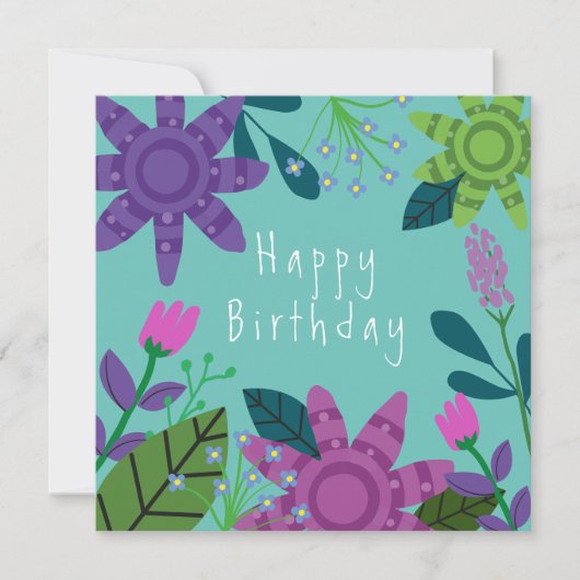 Girly Colorful Floral Birthday Kaart (Voorkant)