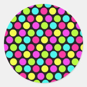 Girly Colorful Fun Neon Polka Dots Pattern Ronde Sticker