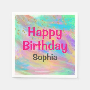 Girly Colorful Happy Birthday Unicorn Gold Glitter Servet