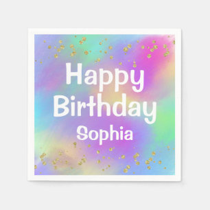 Girly Colorful Happy Birthday Unicorn Gold Glitter Servet