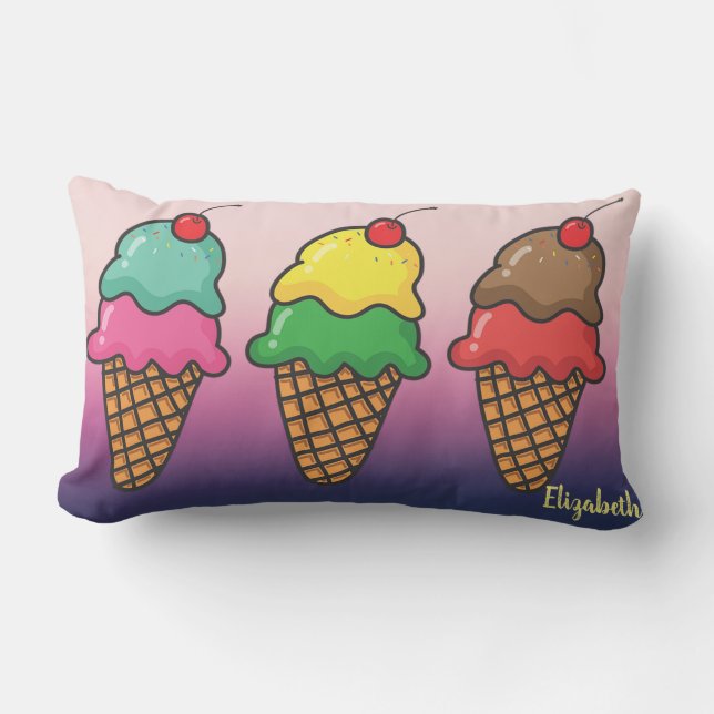 Girly Colorful Ice Cream Cones - Gepersonaliseerd Kussen (Voorkant)