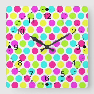 Girly Colorful Polka Dots Pattern for Girls Vierkante Klok