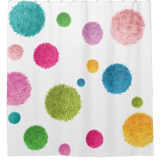 Girly Colorful Pom Pom Print Douchegordijn (Voorkant)