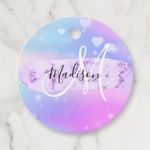 Girly Colorful Unicorn Rainbow Hearts Monogram Bedankjes Labels
