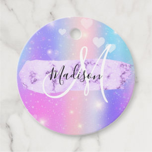 Girly Colorful Unicorn Rainbow Hearts Monogram Bedankjes Labels