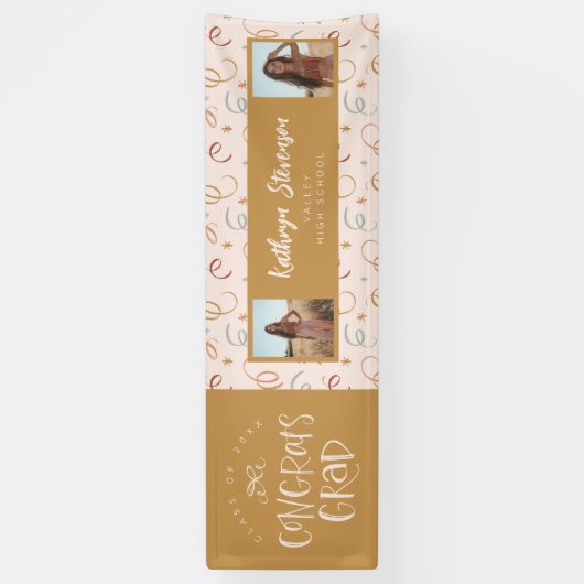 Girly Confetti 2 Foto Congrats Afstudeerder Party  Spandoek (Verticaal)