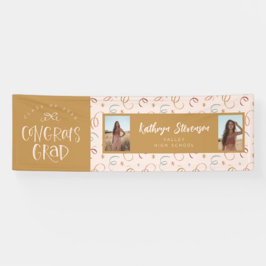 Girly Confetti 2 Foto Congrats Afstudeerder Party  Spandoek (Horizontaal)