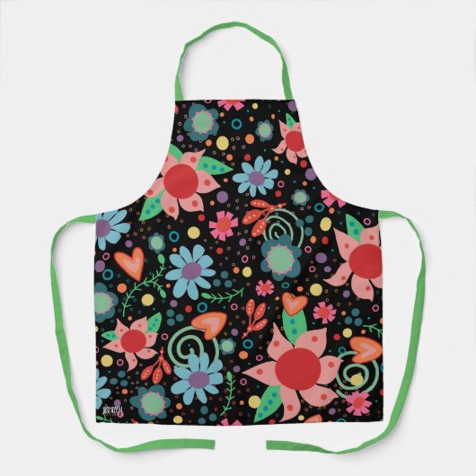 Girly Cooking Zwart Floral Inspirivity schort (Voorkant)