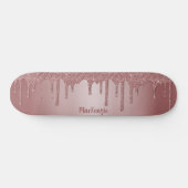 Girly Cool Pink Rose Gold Glitter Sparkle Drips Persoonlijk Skateboard (Horizontaal)