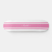 Girly Cool Pink White Racing Stripes Monogramed Persoonlijk Skateboard (Horizontaal)