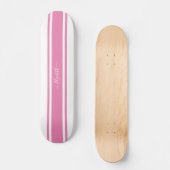 Girly Cool Pink White Racing Stripes Monogramed Persoonlijk Skateboard (Voorkant)