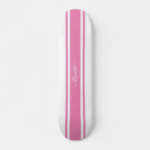 Girly Cool Pink White Racing Stripes Monogramed Persoonlijk Skateboard (Voorkant)