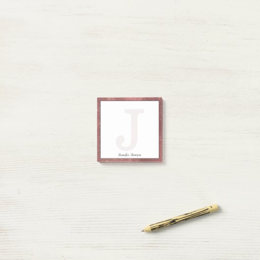Girly Copper Diamond Glitter Small Monogram Naam Post-it® Notes (Op bureau)