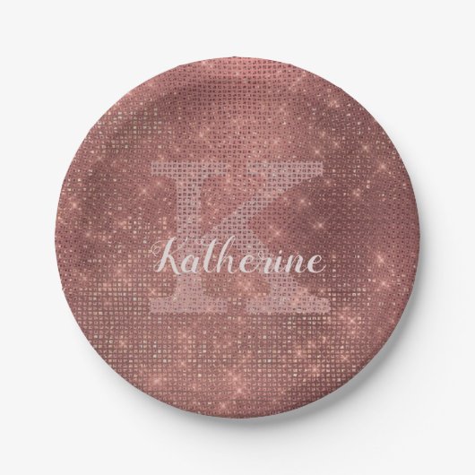 Girly Copper Diamond Sparkle Glam Monogram Papieren Bordje (Voorkant)